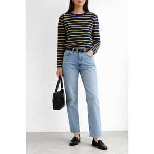 Vintage Gianni Versace Blue Yellow Stripe Long Sleeve Knit Top Made in Italy